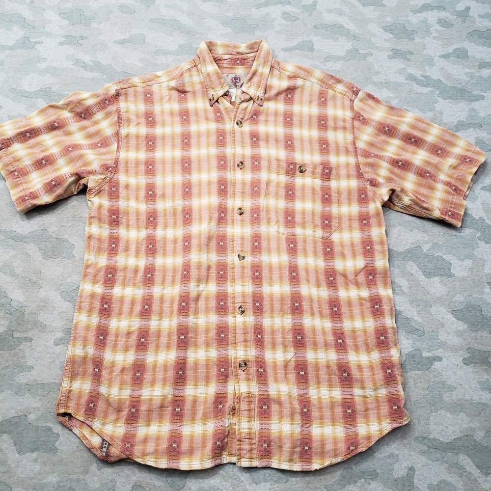 The Territory Ahead Shirt Mens Medium Orange Short Sleeve Button-Up Plaid